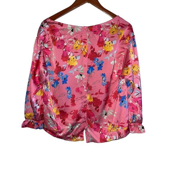 Zara Pink Floral Print Blouse with Elastic Cuffs Size Small - Picture 8 of 14